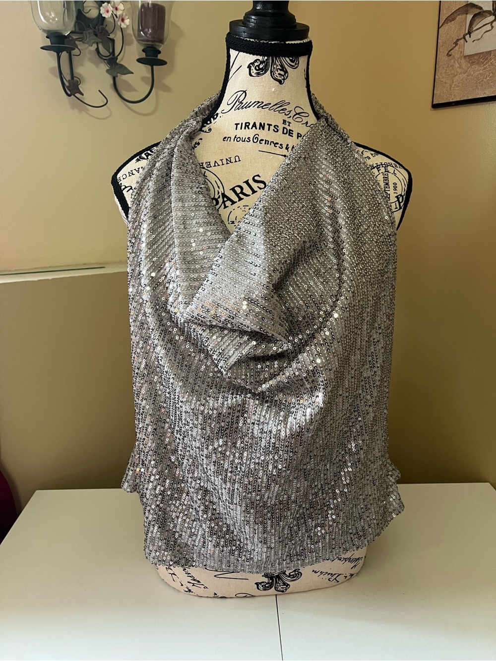 PrettyLittleThing Silver Sequin Cowl Halter Camisole